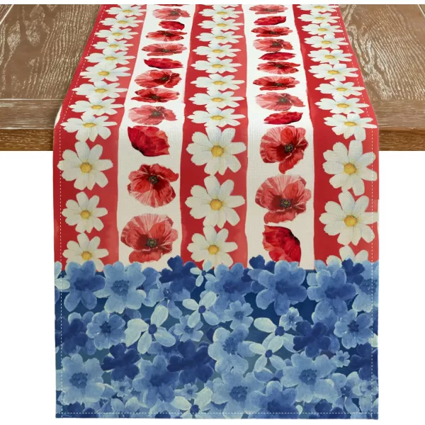 ARKENY 4th of July Memorial Day Placemats 12x18 Inches Set of 4 American Flag Floral Holiday Farmhouse Red Blue Burlap Indoor Patriotic Independence Table Mats Decor for Home Party AP6174Red