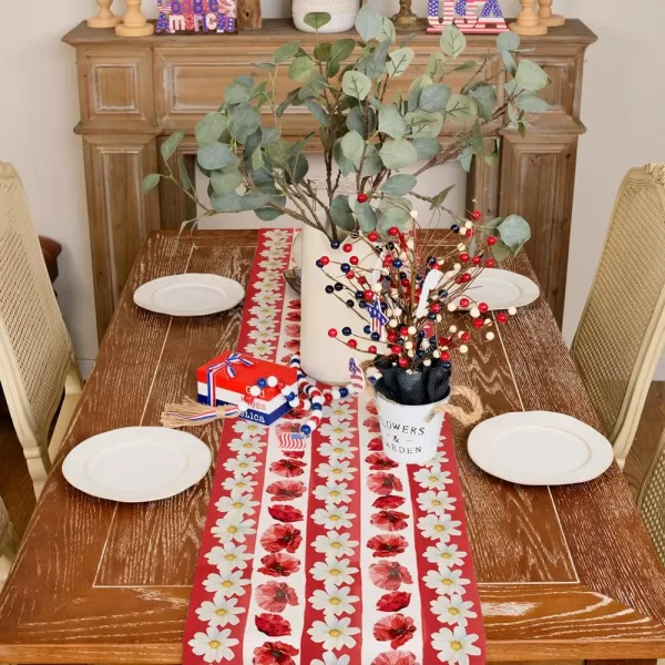 ARKENY 4th of July Memorial Day Placemats 12x18 Inches Set of 4 American Flag Floral Holiday Farmhouse Red Blue Burlap Indoor Patriotic Independence Table Mats Decor for Home Party AP6174Red