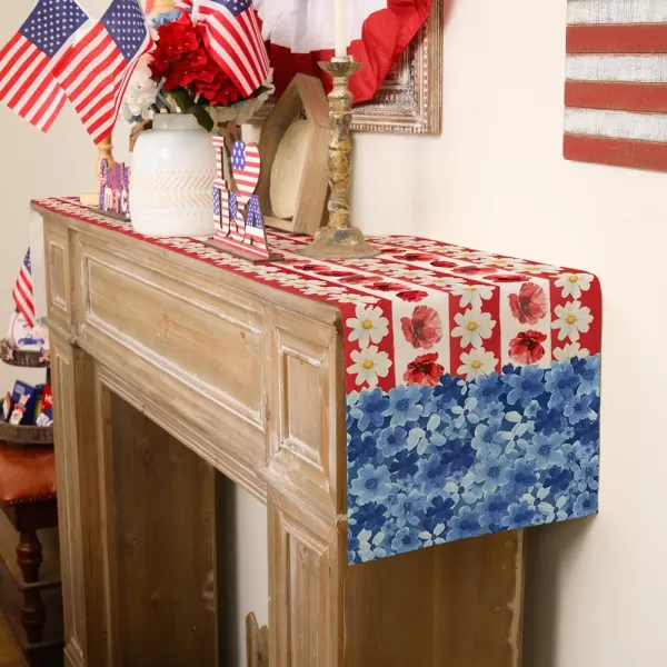 ARKENY 4th of July Memorial Day Placemats 12x18 Inches Set of 4 American Flag Floral Holiday Farmhouse Red Blue Burlap Indoor Patriotic Independence Table Mats Decor for Home Party AP6174Red