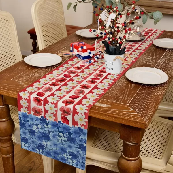 ARKENY 4th of July Memorial Day Placemats 12x18 Inches Set of 4 American Flag Floral Holiday Farmhouse Red Blue Burlap Indoor Patriotic Independence Table Mats Decor for Home Party AP6174Red