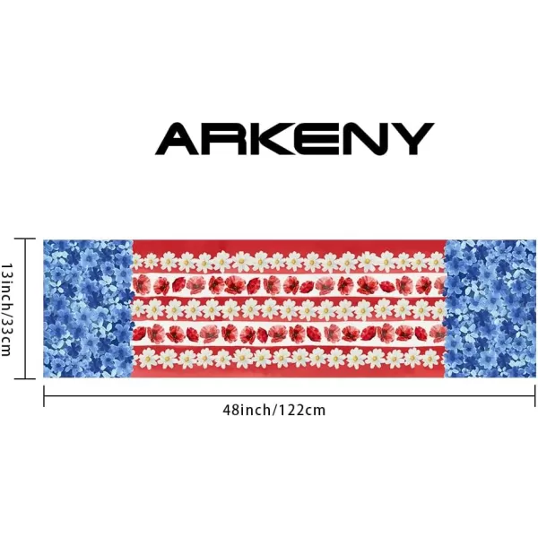 ARKENY 4th of July Memorial Day Placemats 12x18 Inches Set of 4 American Flag Floral Holiday Farmhouse Red Blue Burlap Indoor Patriotic Independence Table Mats Decor for Home Party AP6174Red