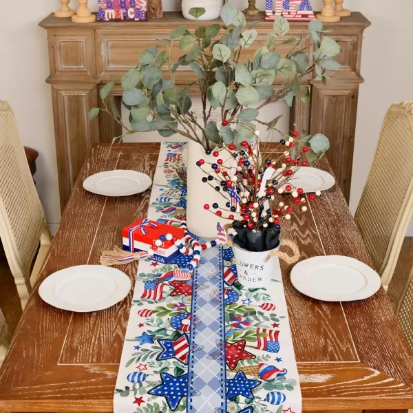 ARKENY 4th of July Memorial Day Placemats 12x18 Inches Set of 4 Eucalyptus Leaves American Flag Floral Holiday Farmhouse Burlap Indoor Patriotic Independence Table Mats Decor for Home AP6154Offwhite