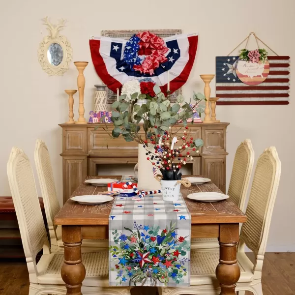 ARKENY 4th of July Memorial Day Placemats 12x18 Inches Set of 4 Eucalyptus Star Floral Holiday Farmhouse Burlap Indoor Patriotic Independence Table Mats Decor for Home Party AP6224Grey