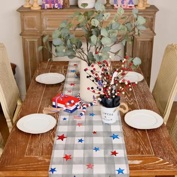 ARKENY 4th of July Memorial Day Placemats 12x18 Inches Set of 4 Eucalyptus Star Floral Holiday Farmhouse Burlap Indoor Patriotic Independence Table Mats Decor for Home Party AP6224Grey