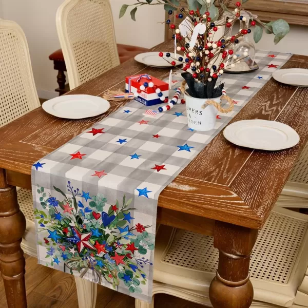 ARKENY 4th of July Memorial Day Placemats 12x18 Inches Set of 4 Eucalyptus Star Floral Holiday Farmhouse Burlap Indoor Patriotic Independence Table Mats Decor for Home Party AP6224Grey