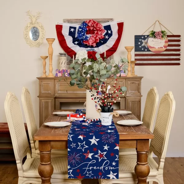 ARKENY 4th of July Memorial Day Placemats 12x18 Inches Set of 4 Freedom Stars Firework Holiday Farmhouse Burlap Indoor Patriotic Independence Table Mats Decor for Home Party AP6124Blue