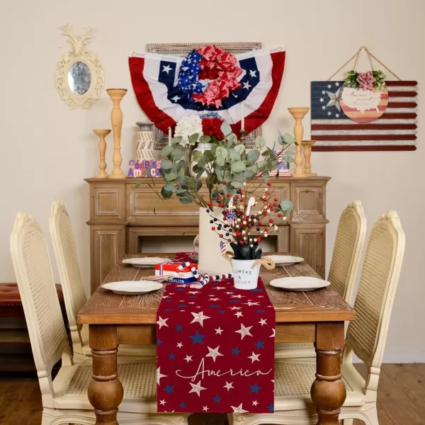 ARKENY 4th of July Memorial Day Placemats 12x18 Inches Set of 4 Freedom Stars Firework Holiday Farmhouse Burlap Indoor Patriotic Independence Table Mats Decor for Home Party AP6124Red