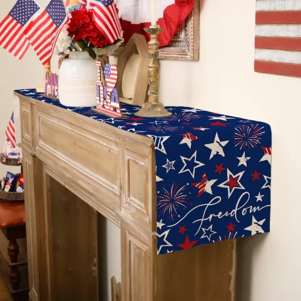 ARKENY 4th of July Memorial Day Placemats 12x18 Inches Set of 4 Freedom Stars Firework Holiday Farmhouse Burlap Indoor Patriotic Independence Table Mats Decor for Home Party AP6124Blue