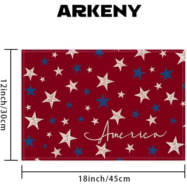 ARKENY 4th of July Memorial Day Placemats 12x18 Inches Set of 4 Freedom Stars Firework Holiday Farmhouse Burlap Indoor Patriotic Independence Table Mats Decor for Home Party AP6124Red