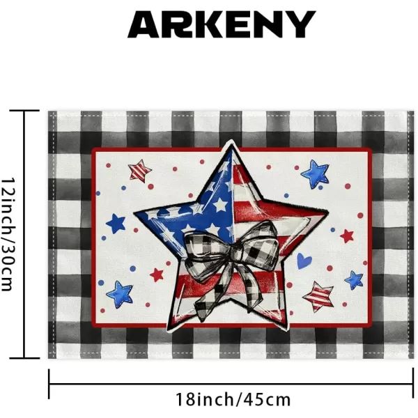 ARKENY 4th of July Memorial Day Placemats 12x18 Inches Set of 4 Star American Flag Holiday Farmhouse Buffalo Plaid Burlap Indoor Patriotic Independence Table Mats Decor for Home Party AP6164Buffalo Plaid