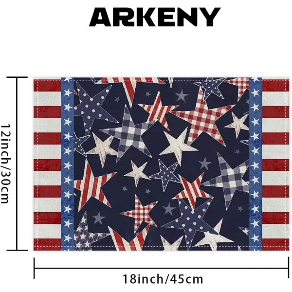 ARKENY 4th of July Memorial Day Placemats 12x18 Inches Set of 4 Star American Flag Holiday Farmhouse Burlap Indoor Kitchen Dining Patriotic Independence Table Mats Decor for Home Party AP6204Blue