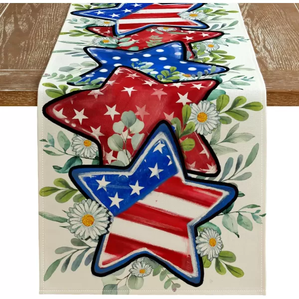 ARKENY 4th of July Memorial Day Placemats 12x18 Inches Set of 4 Star Eucalyptus Leaves American Flag Holiday Farmhouse Burlap Indoor Patriotic Independence Table Mats Decor for Home AP6144Offwhite