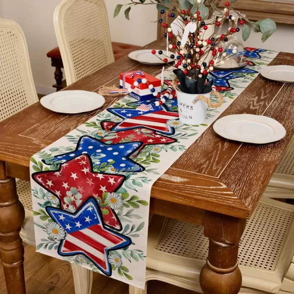 ARKENY 4th of July Memorial Day Placemats 12x18 Inches Set of 4 Star Eucalyptus Leaves American Flag Holiday Farmhouse Burlap Indoor Patriotic Independence Table Mats Decor for Home AP6144Offwhite