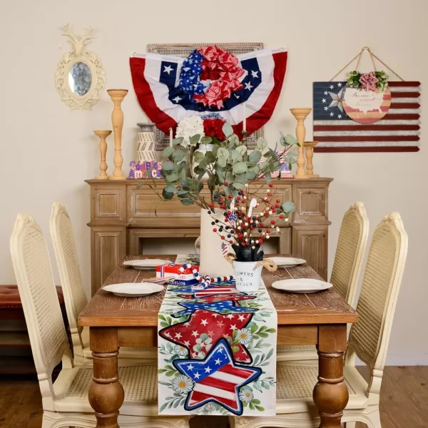 ARKENY 4th of July Memorial Day Placemats 12x18 Inches Set of 4 Star Eucalyptus Leaves American Flag Holiday Farmhouse Burlap Indoor Patriotic Independence Table Mats Decor for Home AP6144Offwhite