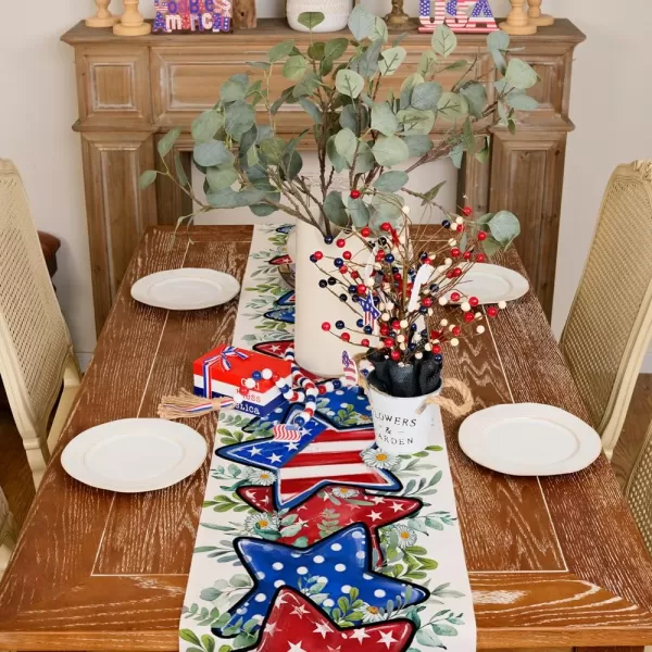 ARKENY 4th of July Memorial Day Placemats 12x18 Inches Set of 4 Star Eucalyptus Leaves American Flag Holiday Farmhouse Burlap Indoor Patriotic Independence Table Mats Decor for Home AP6144Offwhite