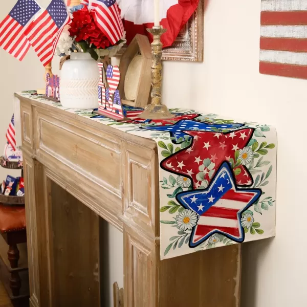 ARKENY 4th of July Memorial Day Placemats 12x18 Inches Set of 4 Star Eucalyptus Leaves American Flag Holiday Farmhouse Burlap Indoor Patriotic Independence Table Mats Decor for Home AP6144Offwhite