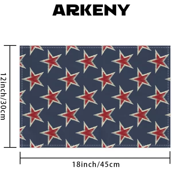 ARKENY 4th of July Memorial Day Placemats 12x18 Inches Set of 4 Star Holiday Farmhouse Blue Burlap Indoor Kitchen Dining Patriotic Independence Table Mats Decor for Home Party AP6194Blue