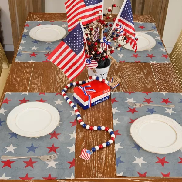 ARKENY 4th of July Memorial Day Placemats 12x18 Inches Set of 4 Star Holiday Farmhouse Blue Burlap Indoor Kitchen Dining Patriotic Independence Table Mats Decor for Home Party AP6194Grayish Blue