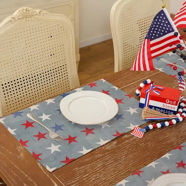 ARKENY 4th of July Memorial Day Placemats 12x18 Inches Set of 4 Star Holiday Farmhouse Blue Burlap Indoor Kitchen Dining Patriotic Independence Table Mats Decor for Home Party AP6194Grayish Blue