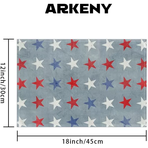 ARKENY 4th of July Memorial Day Placemats 12x18 Inches Set of 4 Star Holiday Farmhouse Blue Burlap Indoor Kitchen Dining Patriotic Independence Table Mats Decor for Home Party AP6194Grayish Blue