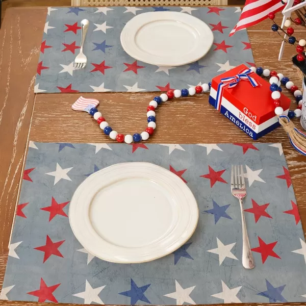 ARKENY 4th of July Memorial Day Placemats 12x18 Inches Set of 4 Star Holiday Farmhouse Blue Burlap Indoor Kitchen Dining Patriotic Independence Table Mats Decor for Home Party AP6194Grayish Blue