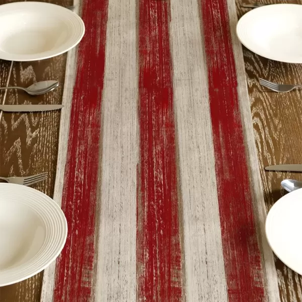 ARKENY 4th of July Memorial Day Table Runner 13x120 Inches Star American Flag Holiday Farmhouse Stripe Burlap Indoor Kitchen Dining Patriotic Independence Table Decorations for Home Party AT220120Red