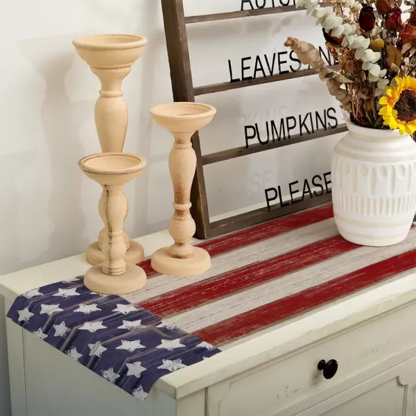 ARKENY 4th of July Memorial Day Table Runner 13x120 Inches Star American Flag Holiday Farmhouse Stripe Burlap Indoor Kitchen Dining Patriotic Independence Table Decorations for Home Party AT220120Red