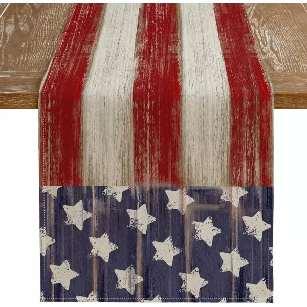 ARKENY 4th of July Memorial Day Table Runner 13x120 Inches Star American Flag Holiday Farmhouse Stripe Burlap Indoor Kitchen Dining Patriotic Independence Table Decorations for Home Party AT220120Blue