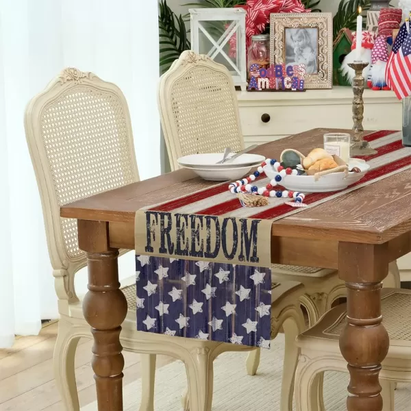 ARKENY 4th of July Memorial Day Table Runner 13x120 Inches Star American Flag Holiday Farmhouse Stripe Burlap Indoor Kitchen Dining Patriotic Independence Table Decorations for Home Party AT220120Blue