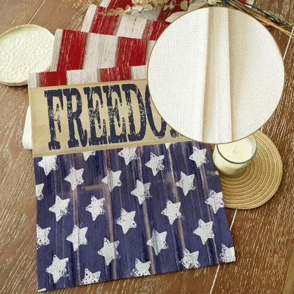 ARKENY 4th of July Memorial Day Table Runner 13x120 Inches Star American Flag Holiday Farmhouse Stripe Burlap Indoor Kitchen Dining Patriotic Independence Table Decorations for Home Party AT220120Blue