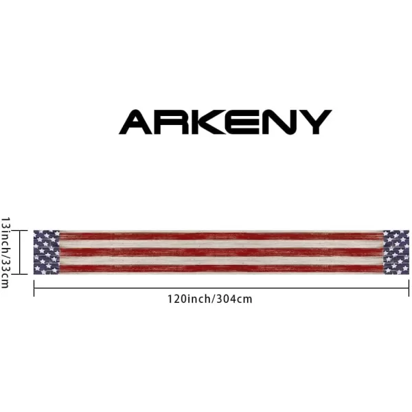 ARKENY 4th of July Memorial Day Table Runner 13x120 Inches Star American Flag Holiday Farmhouse Stripe Burlap Indoor Kitchen Dining Patriotic Independence Table Decorations for Home Party AT220120Red