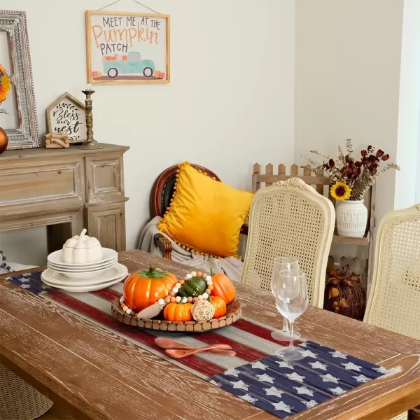 ARKENY 4th of July Memorial Day Table Runner 13x120 Inches Star American Flag Holiday Farmhouse Stripe Burlap Indoor Kitchen Dining Patriotic Independence Table Decorations for Home Party AT220120Red