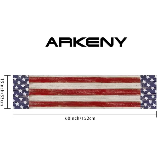 ARKENY 4th of July Memorial Day Table Runner 13x120 Inches Star American Flag Holiday Farmhouse Stripe Burlap Indoor Kitchen Dining Patriotic Independence Table Decorations for Home Party AT220120Red