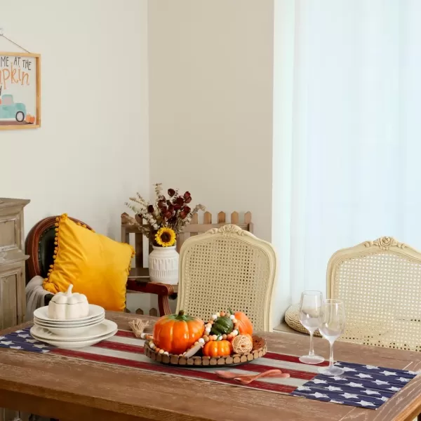 ARKENY 4th of July Memorial Day Table Runner 13x120 Inches Star American Flag Holiday Farmhouse Stripe Burlap Indoor Kitchen Dining Patriotic Independence Table Decorations for Home Party AT220120Red