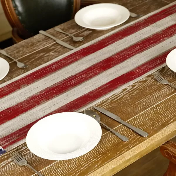 ARKENY 4th of July Memorial Day Table Runner 13x120 Inches Star American Flag Holiday Farmhouse Stripe Burlap Indoor Kitchen Dining Patriotic Independence Table Decorations for Home Party AT220120Red