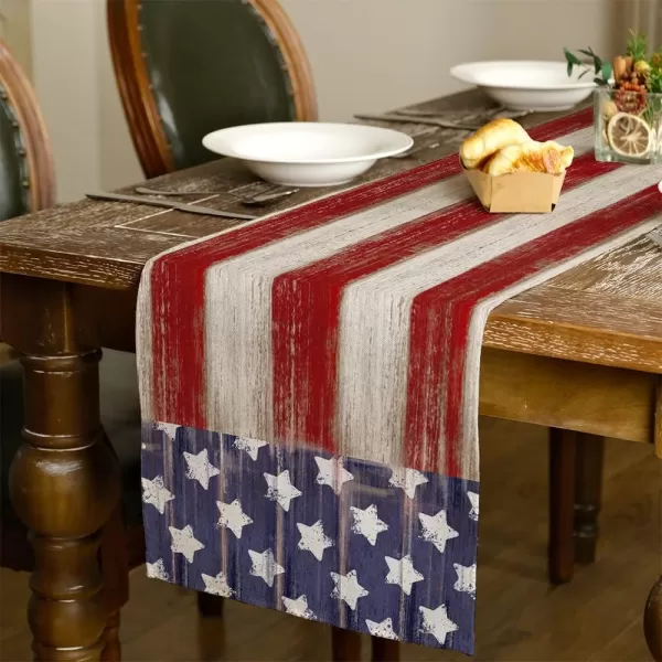 ARKENY 4th of July Memorial Day Table Runner 13x120 Inches Star American Flag Holiday Farmhouse Stripe Burlap Indoor Kitchen Dining Patriotic Independence Table Decorations for Home Party AT220120Red