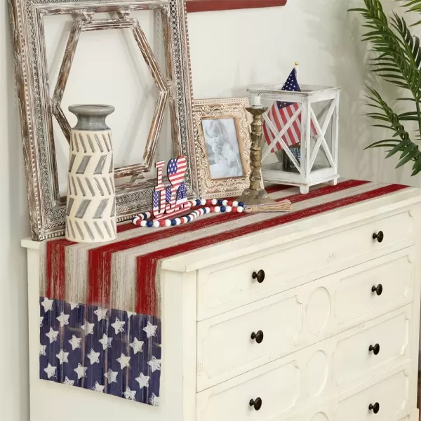 ARKENY 4th of July Memorial Day Table Runner 13x120 Inches Star American Flag Holiday Farmhouse Stripe Burlap Indoor Kitchen Dining Patriotic Independence Table Decorations for Home Party AT220120Red