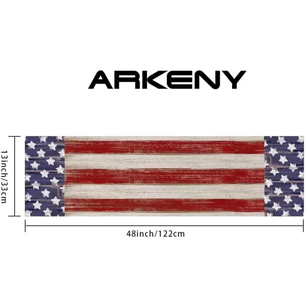 ARKENY 4th of July Memorial Day Table Runner 13x120 Inches Star American Flag Holiday Farmhouse Stripe Burlap Indoor Kitchen Dining Patriotic Independence Table Decorations for Home Party AT220120Red