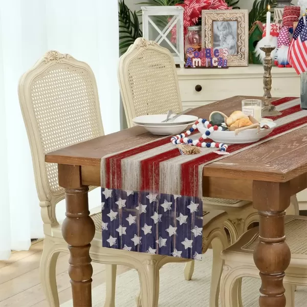 ARKENY 4th of July Memorial Day Table Runner 13x120 Inches Star American Flag Holiday Farmhouse Stripe Burlap Indoor Kitchen Dining Patriotic Independence Table Decorations for Home Party AT220120Red