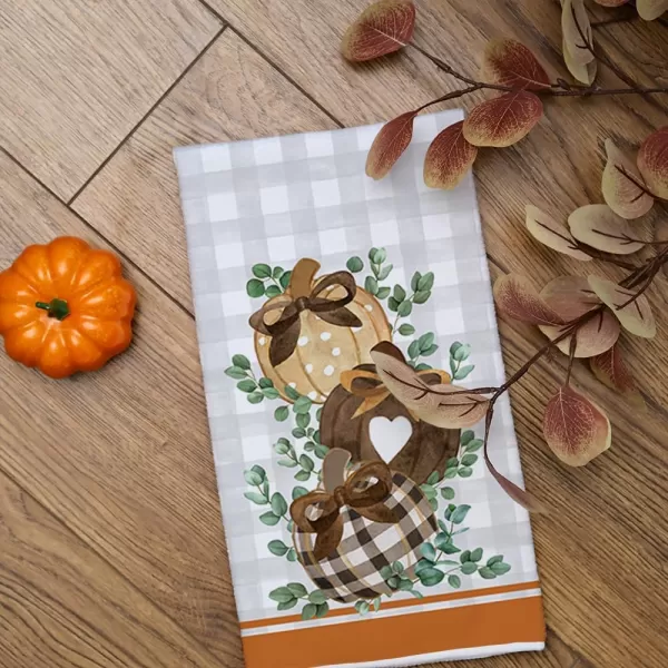 ARKENY Fall Kitchen Towels Set of 2Orange Pumpkin Eucalyptus Leaves Autumn Dish Towels 18x26 Inch Drying DishclothFarmhouse Home Decoration AD119Orange 2 Farmhouse