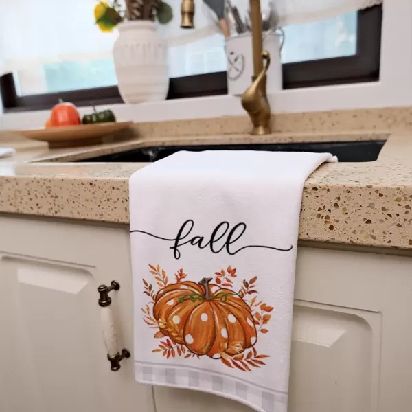 ARKENY Fall Kitchen Towels Set of 2Orange Pumpkin Eucalyptus Leaves Autumn Dish Towels 18x26 Inch Drying DishclothFarmhouse Home Decoration AD119Orange Farmhouse