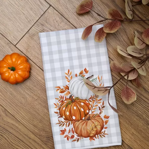 ARKENY Fall Kitchen Towels Set of 2Orange Pumpkin Eucalyptus Leaves Autumn Dish Towels 18x26 Inch Drying DishclothFarmhouse Home Decoration AD119Orange Farmhouse