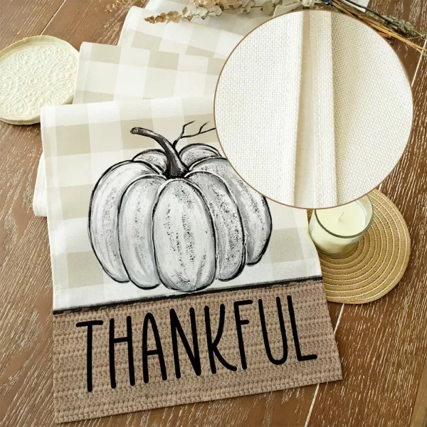 ARKENY Fall Table Runner 13x72 InchesPumpkins Thanksgiving Seasonal Thankful Burlap Farmhouse Beige Plaid Indoor Outdoor Autumn Table Runner for HomeBeige Plaid Table Runner  13X72