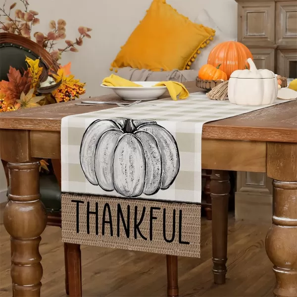 ARKENY Fall Table Runner 13x72 InchesPumpkins Thanksgiving Seasonal Thankful Burlap Farmhouse Beige Plaid Indoor Outdoor Autumn Table Runner for HomeBeige Plaid Table Runner  13X72