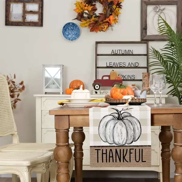 ARKENY Fall Table Runner 13x72 InchesPumpkins Thanksgiving Seasonal Thankful Burlap Farmhouse Beige Plaid Indoor Outdoor Autumn Table Runner for HomeBeige Plaid Table Runner  13X72