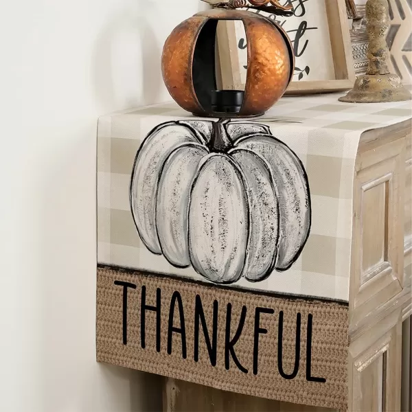 ARKENY Fall Table Runner 13x72 InchesPumpkins Thanksgiving Seasonal Thankful Burlap Farmhouse Beige Plaid Indoor Outdoor Autumn Table Runner for HomeBeige Plaid Table Runner  13X72