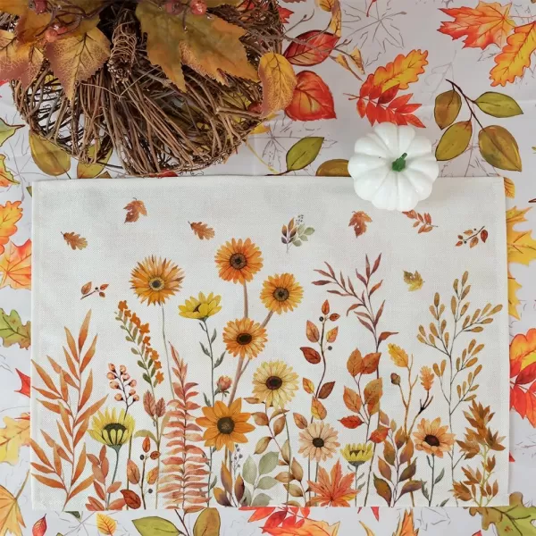 ARKENY Fall Thanksgiving Placemats 12x18 Inches Set of 4 Sunflower Leaves Seasonal Burlap Farmhouse Indoor Kitchen Dining Table Autumn Decorations for Home Party AP43818ARKENY Fall Thanksgiving Placemats 12x18 Inches Set of 4 Sunflower Leaves Seasonal Burlap Farmhouse Indoor Kitchen Dining Table Autumn Decorations for Home Party AP43818