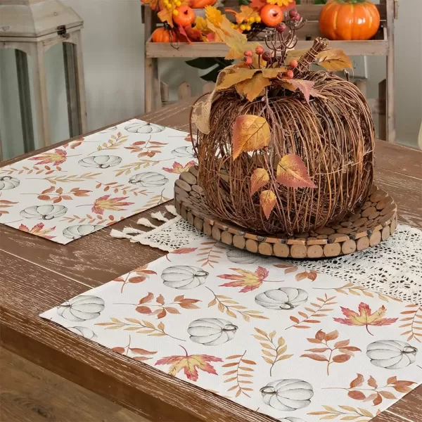 ARKENY Fall Thanksgiving Placemats 12x18 Inches Set of 4Pumpkin Maple Leaf Seasonal Burlap Farmhouse Indoor Kitchen Dining Table Decoration for Home Party AP26018Orange Placemats 12X18