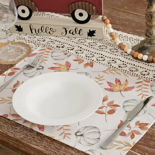 ARKENY Fall Thanksgiving Placemats 12x18 Inches Set of 4Pumpkin Maple Leaf Seasonal Burlap Farmhouse Indoor Kitchen Dining Table Decoration for Home Party AP26018Orange Placemats 12X18