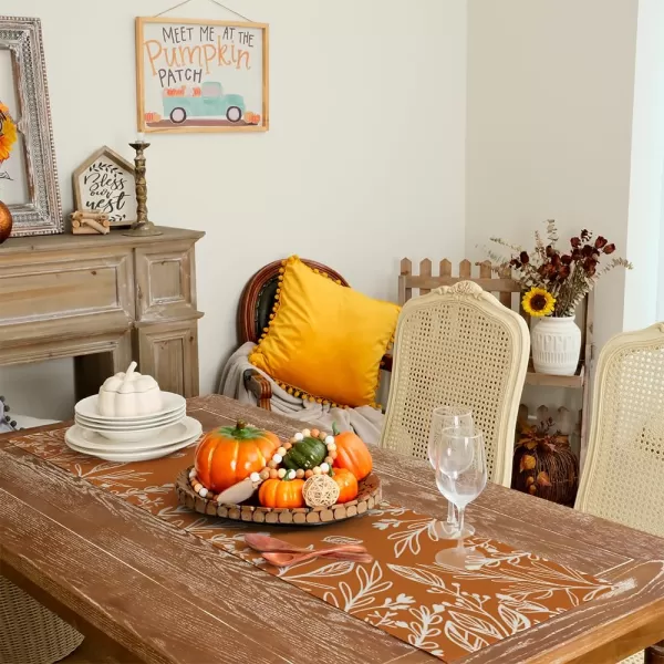 ARKENY Fall Thanksgiving Table Runner 13x36 InchesOrange LeavesSeasonal Burlap Farmhouse Indoor Autumn Table Runner for Hometable runner 13X36 inch